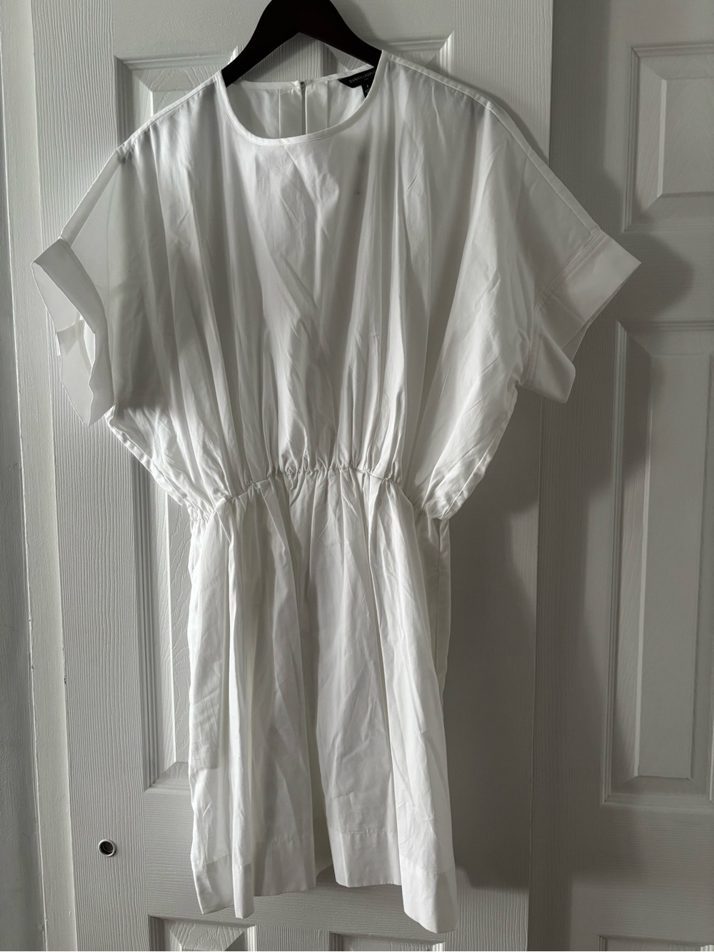 White Short Sleeve Drawstring Waist Dress